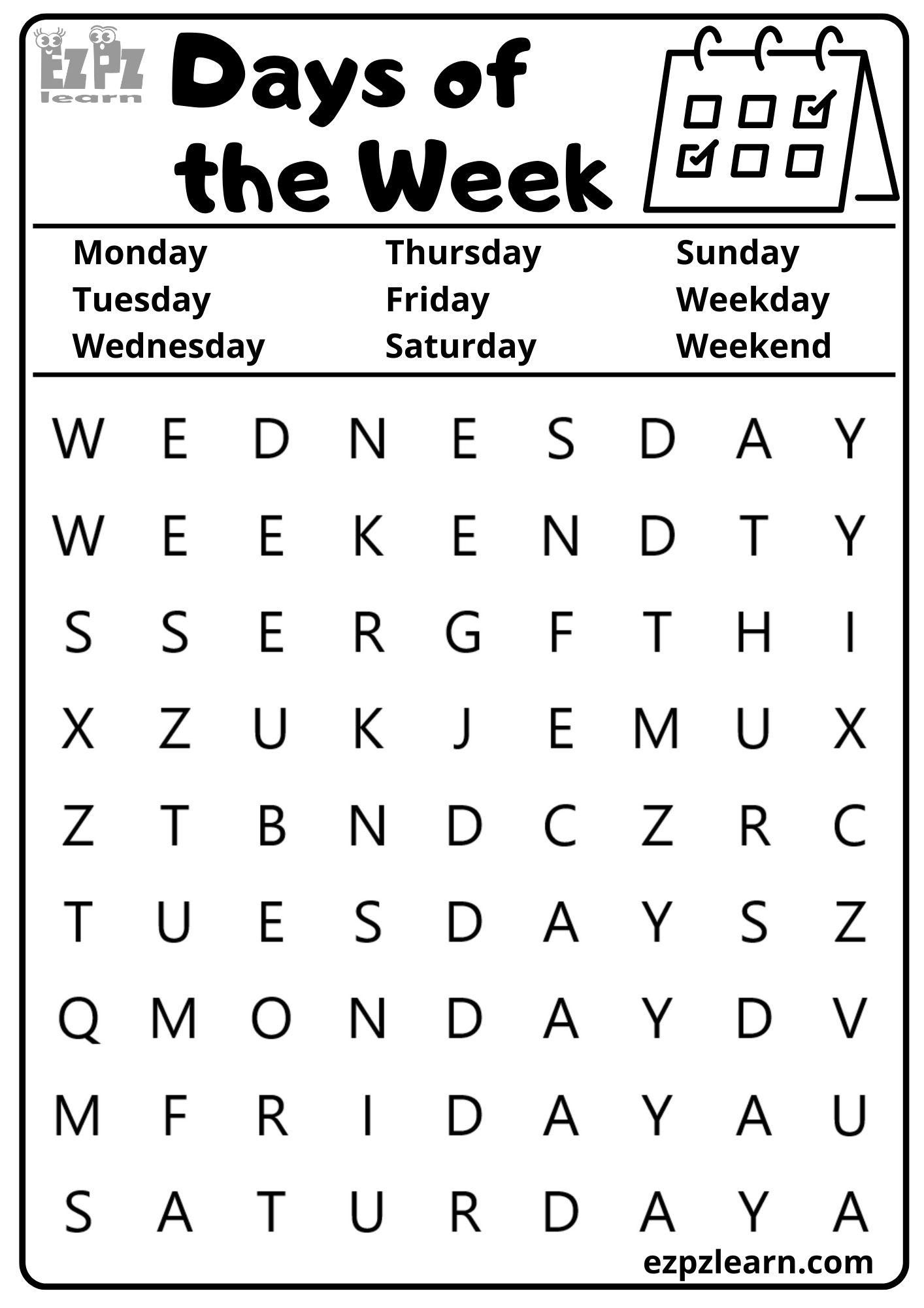 Days Of The Week Ezpzlearn days-of-the-week-ezpzlearn